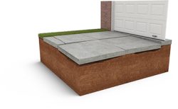 Sunken concrete slab showing soil erosion and void formation causing uneven driveway in Houston Texas