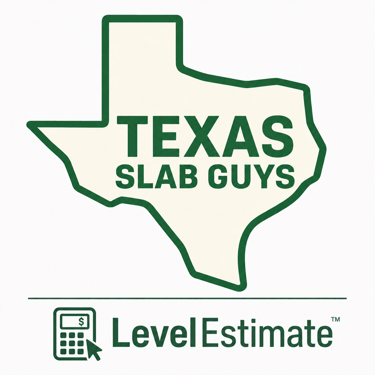 Texas Slab Guys logo with LevelEstimate™ online concrete leveling estimate branding